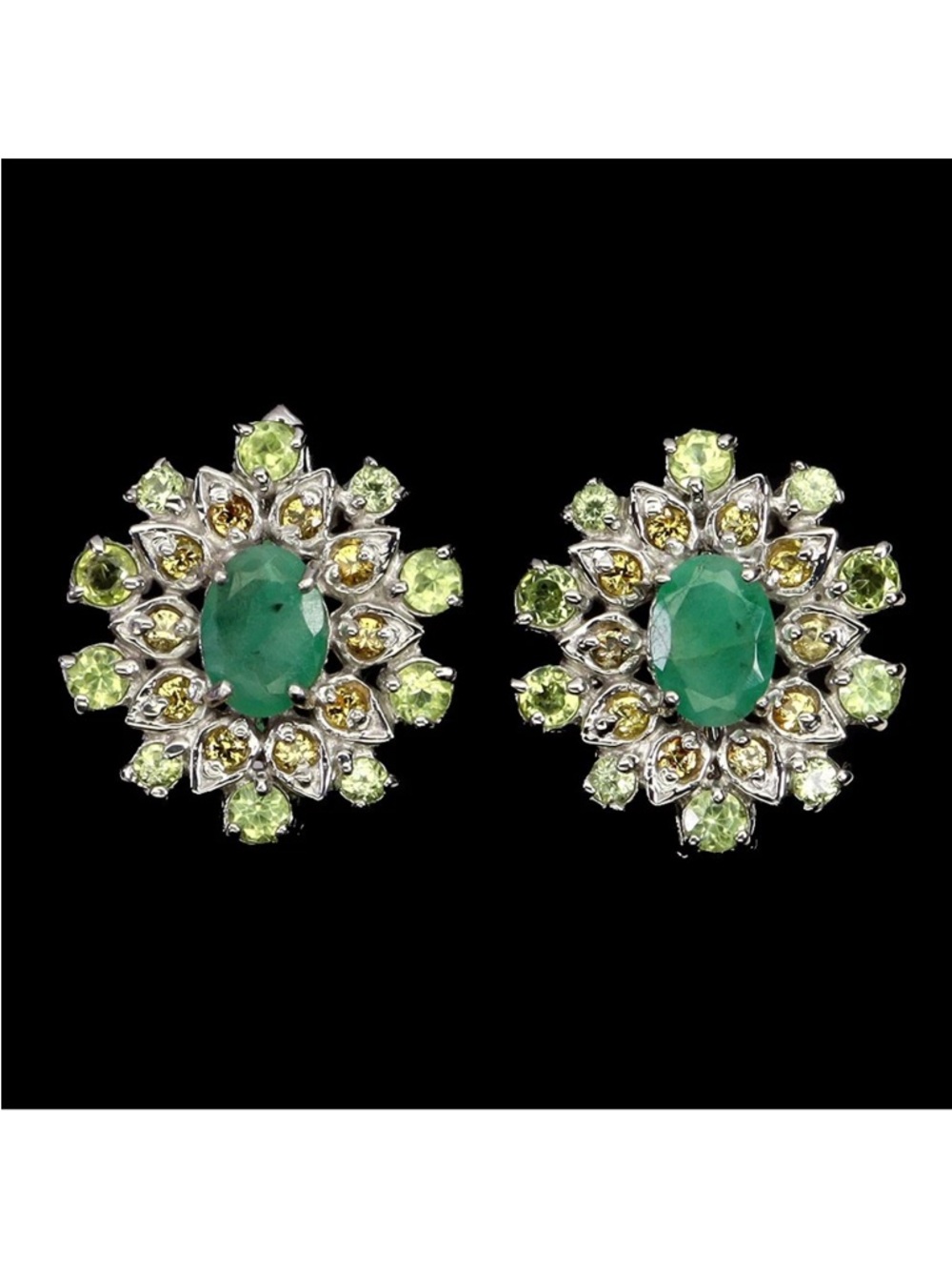 Stunning Natural 1.25CT Emerald with Peridot & Sapphire earrings 925 Sterling
